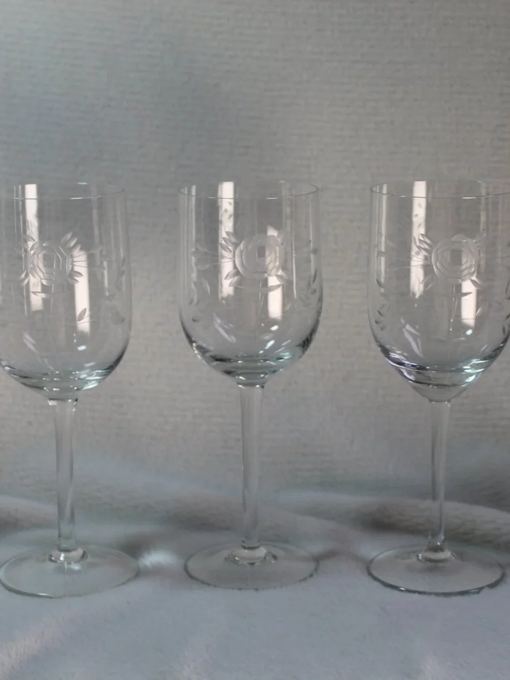 Set 3 Crystal Clear Ind 2690 Deco Rose Etched 7.5